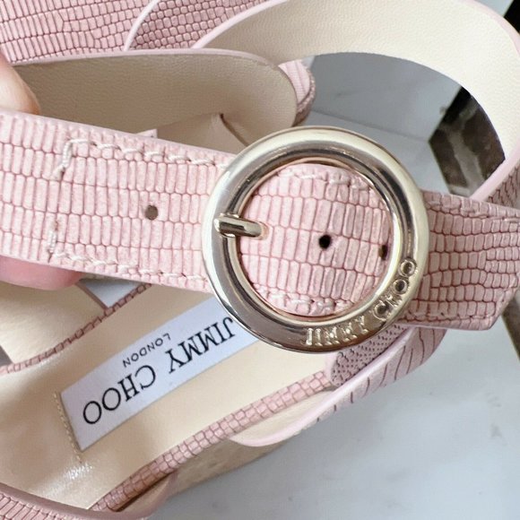 NIB Jimmy Choo Aleili 100 Leather Platform Wedge Sandals Blush Size US 10 EU 40 - Picture 5 of 12